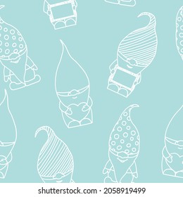 little garden gnome seamless pattern hand drawn. vector, minimalism, trendy colors 2022. wallpaper, background textiles wrapping paper