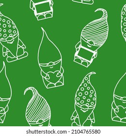 little garden gnome seamless pattern. hand drawn