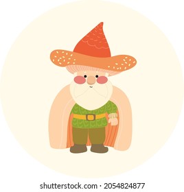 Little garden gnomes. Mushroom gnomes.  Cute old dwarfs. Tree gnomes