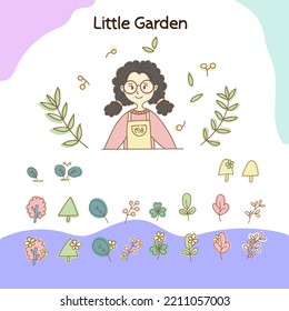 Pequeño Jardín con plantas planas MA-KI de doodle interiores con fondo blanco