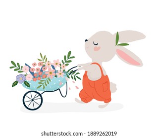 Little gardener bunny, vector illustration