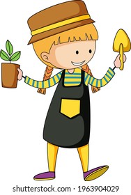 Little gardener doodle cartoon character illustration