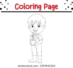 little gardener holding plants pot coloring page