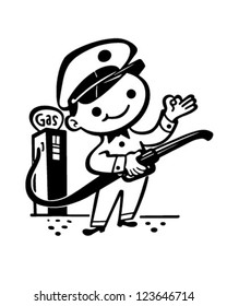 Little Gas Attendant - Retro Clipart Illustration