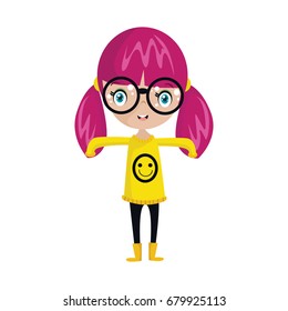 Little Geek Girl Cartoon Vector Illustration