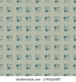 Pequeña geometría sin costura. Cifras de color azul sobre fondo gey suave. Impresión estilizada. Diseñado para papel pintado, textil, papel envolvente, impresión de tela. Ilustración vectorial.