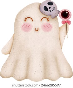 Little ghost with candy on Halloween