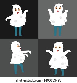 Little Ghost Child Costume For Halloween. Halloween concept template for banner, poster, greeting card. Vector illustration