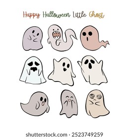 Little Ghost Colors Set. Message 'Happy Halloween Little Ghost'. Vector Illustration about Halloween.