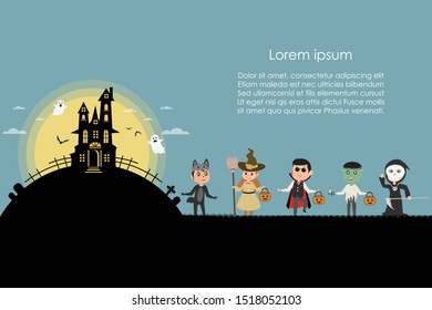 Little Ghost Costume in Halloween fancy dress. template for Halloween party. Vector illustration