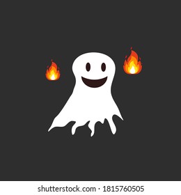 Little ghost with fire on black background