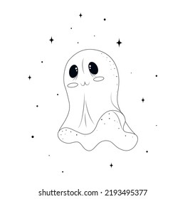  Little ghost flying, mystical halloween illustration, cute ghost, creepy, spooky