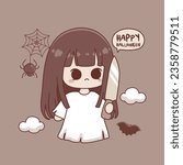 Little ghost girl long hair halloween character