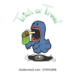 Little ghost happy in halloween hand draw vector cartoon illustration 