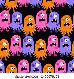 Little Ghost Monsters Vector Seamless Pattern