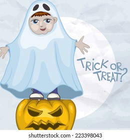 Little Ghost And Pumpkin, Halloween Background, Eps 10 Vector Illustration