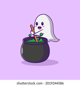 little ghost vector cooking potion illustration design