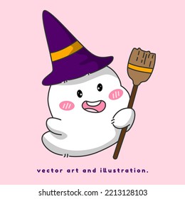 Little ghost wearing witch's hat. Cartoon vector art and illustration. of Halloween.
