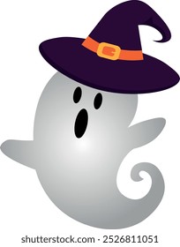 Little ghost with a witch's hat, from Halloween, for designer backgrounds