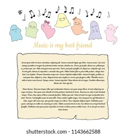 Little ghosts singing, musical banner, page, decoration, invitation card vector