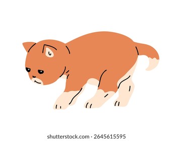 Little ginger kitten playing. Cute fluffy domestic pet. Animal cat. Cartoon vector illustration isolated on white background