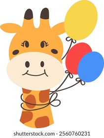 Little giraffe with balloons.cartoon doodle