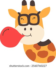 Little giraffe with blow up balloon.cartoon doodle