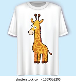 Little Giraffe Cartoon Character. Vector Illustration. T-Shirt Design.