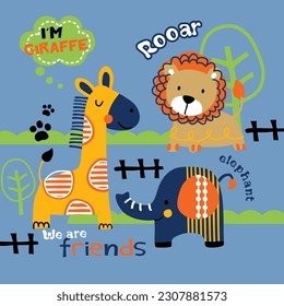 a little giraffe and friends in the zoo funny cartoon