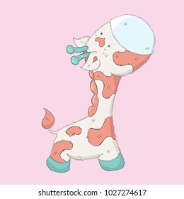 Little giraffe .hand drawn vector illustration.you can use to design shirts toddler or infant, graphics, fashion, socks, children, cards baby shower, cards, celebration, greeting card, invitation card