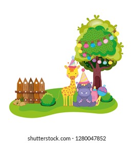 little giraffe and hippo with party hats