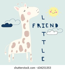 little giraffe illustration vector for print