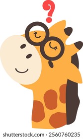 Little giraffe with question mark.cartoon doodle