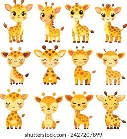 Little giraffe. Trendy cute cartoon style illustration. Little animals of African wildlife