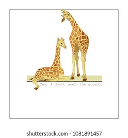 Little giraffes with a funny slogan. African print. Illustration for children with giraffes.