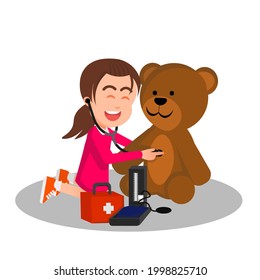 little girl acting like a doctor with some medical equipment