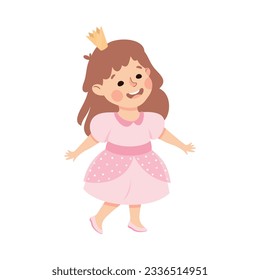 Little Girl Actor in Theater Costume of Queen with Crown Showing Performance Vector Illustration