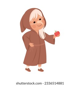 Little Girl Actress in Theater Costume of Witch with Apple Showing Performance Vector Illustration