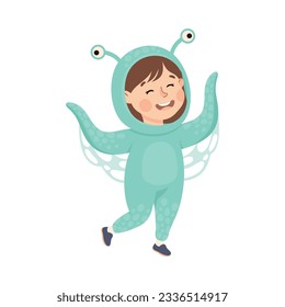Little Girl Actress in Theater Costume of Octopus Showing Performance Vector Illustration