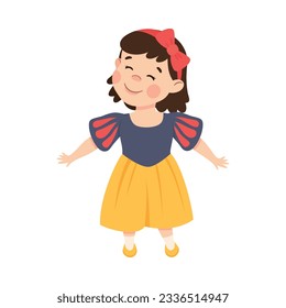 Little Girl Actress in Theater Costume of Snow White Showing Performance Vector Illustration