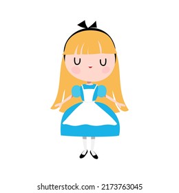 little girl Alice in wonderland costume on the white background