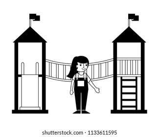 little girl in amusement park isolated icon