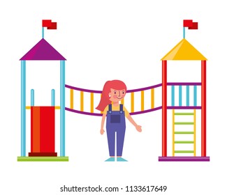 little girl in amusement park isolated icon