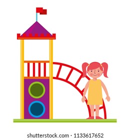 little girl in amusement park isolated icon