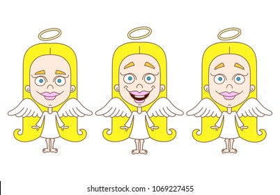 Little girl angel set vector illustration on white background