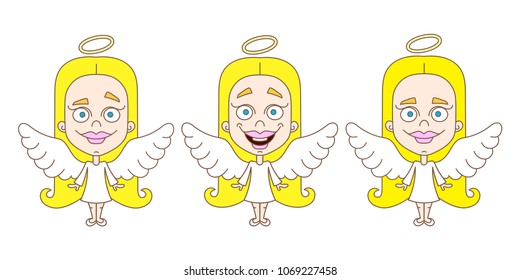 Little girl angel set vector illustration on white background