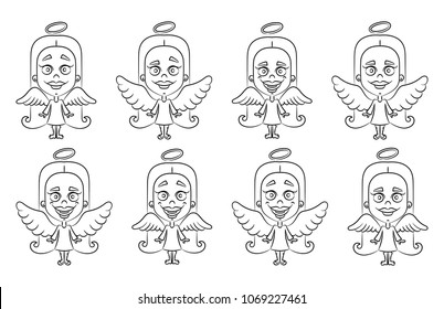 Little girl angel set vector illustration on white background