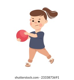 Little Girl with Angry Grimace Taking Ball Away from Somebody Vector Illustration