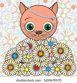 Little girl a little animal. Sweet and defenseless, beautiful and charming, stands and looks. Vector illustration.