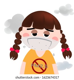 little girl with anti dust mask